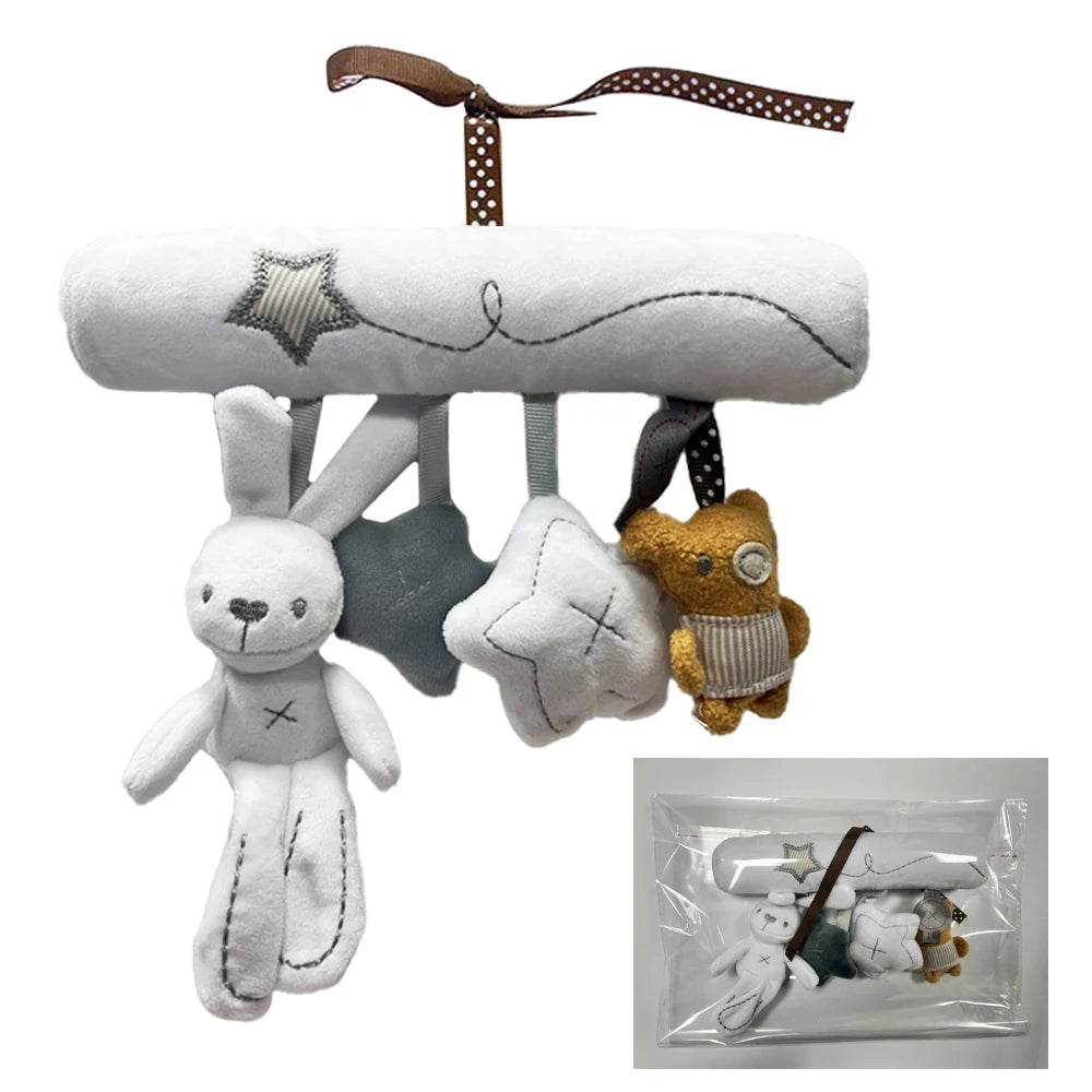 2025 New Hanging Bed Rabbit Baby Hand Bell Safety Seat Plush Toy Multifunctional Plush Toy Stroller Mobile Gifts