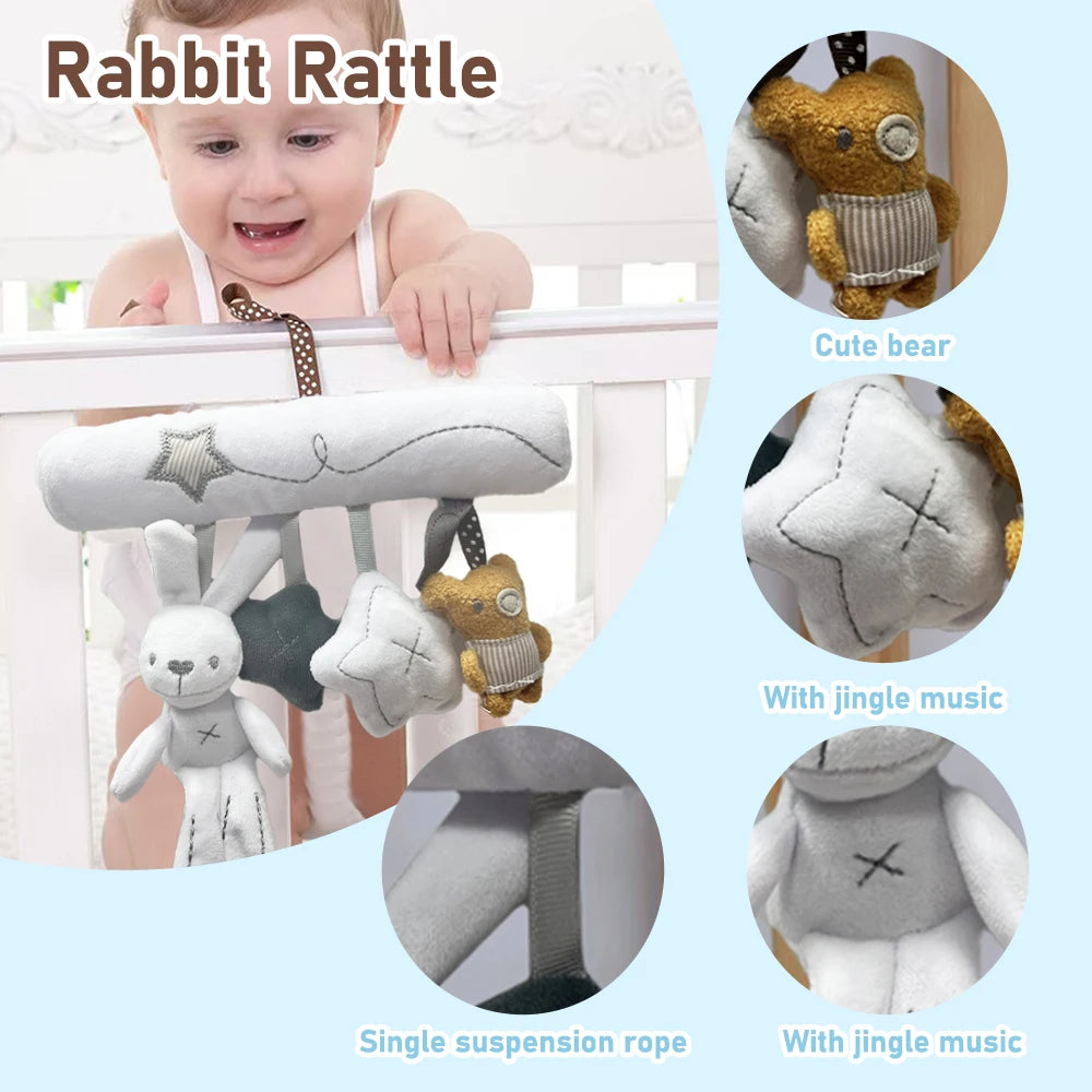 New Hanging Baby Crib Rabbit Rattle Safety Seat Plush Toy Multifunctional Baby Sleep Companion Hanging Decoration Gift
