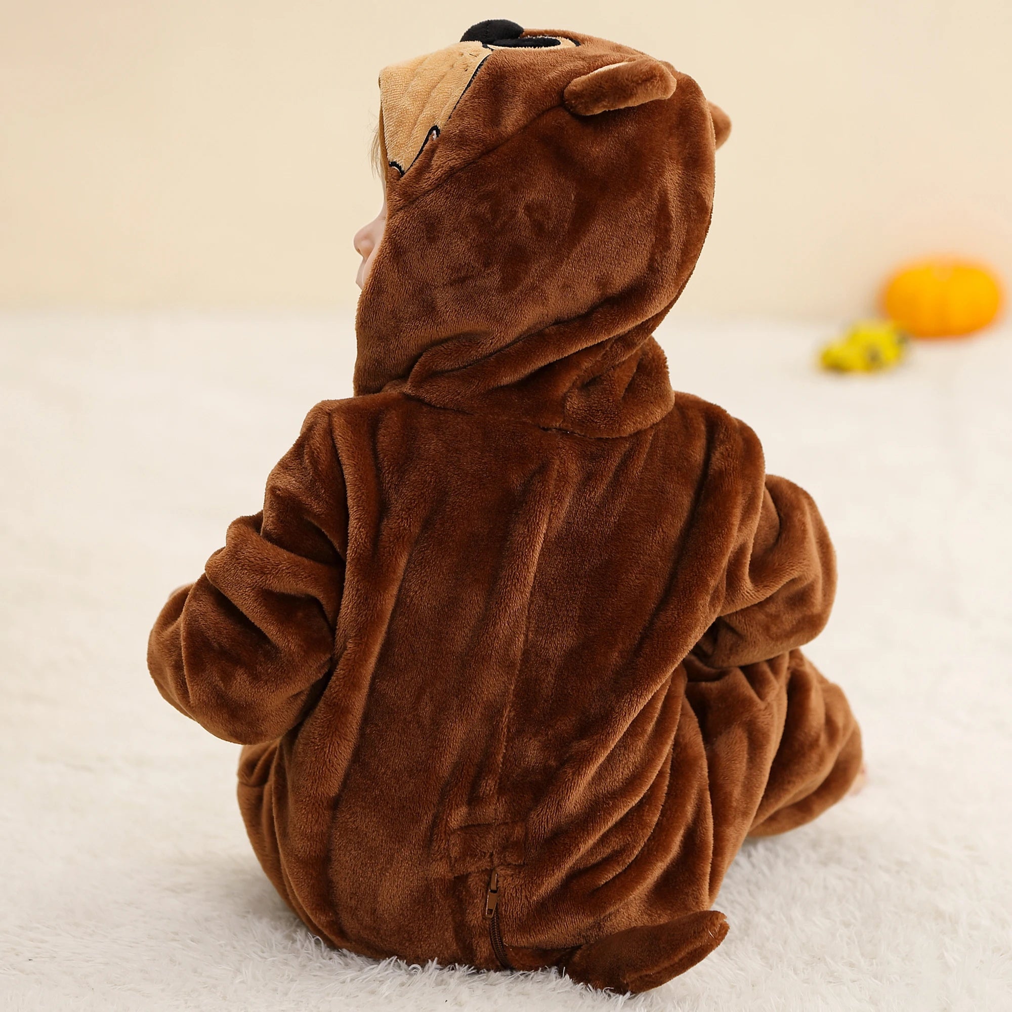 Michley Wholesale OEM High Quality Flannel Rompers Newborn Baby Clothes Cute Brown Animal Onesie Zipper Rompers Kids Pyjamas