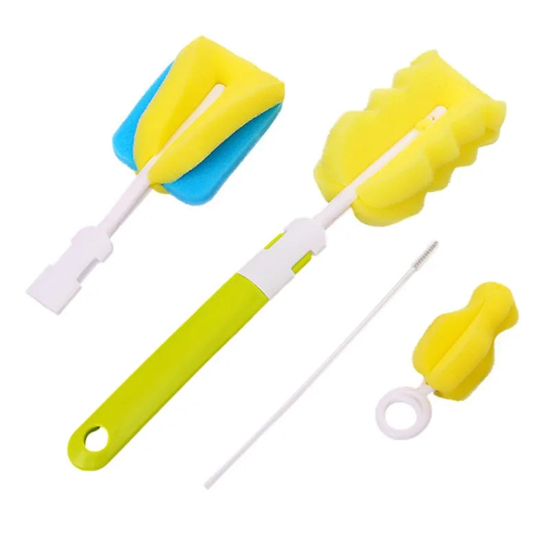 Baby Bottle Cleaning Brush Set Infant Nipple 360° Rotating Clean Sponge Spout Cup Pacifier Straw Brush Kit Bottle Clean Tool Set