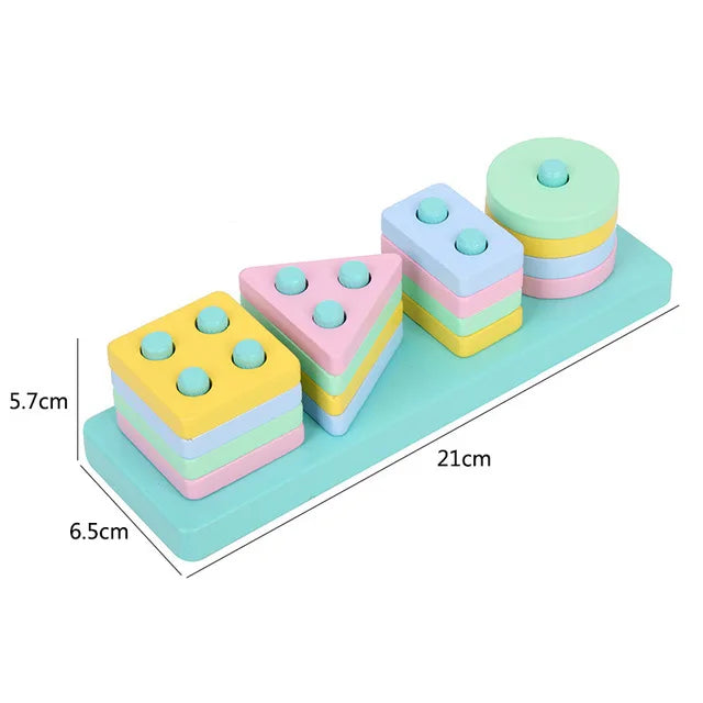Hot Kids Montessori Wooden Toys Macaron Blocks Learning Toy Baby Music Rattles Graphic Colorful Wooden Blocks Educational Toy