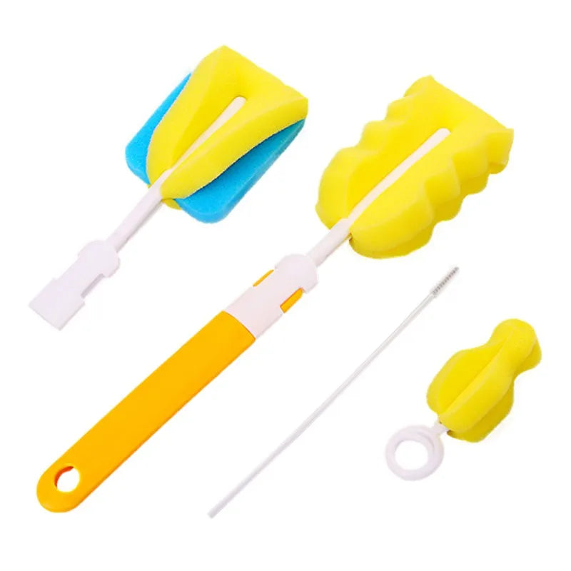 Baby Bottle Cleaning Brush Set Infant Nipple 360° Rotating Clean Sponge Spout Cup Pacifier Straw Brush Kit Bottle Clean Tool Set