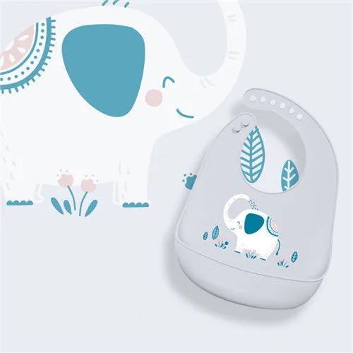 Infant Silicone Waterproof Baby Bibs for Feeding Food Soft Adjustable Burp Cloth Baby Stuff Bandana Bib Cartoon Elephant Bib