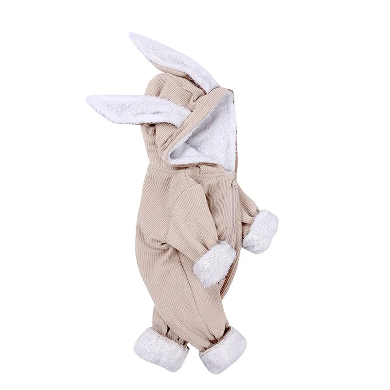 New Arrival Baby Zip up Romper Winter Warm Thick Jumpsuit Cartoon Hooded Ear Pullout Overral Baby Clothes
