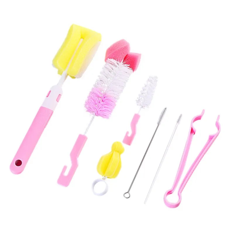Baby Bottle Cleaning Brush Set Infant Nipple 360° Rotating Clean Sponge Spout Cup Pacifier Straw Brush Kit Bottle Clean Tool Set