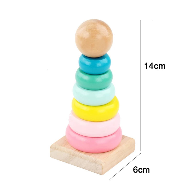 Hot Kids Montessori Wooden Toys Macaron Blocks Learning Toy Baby Music Rattles Graphic Colorful Wooden Blocks Educational Toy