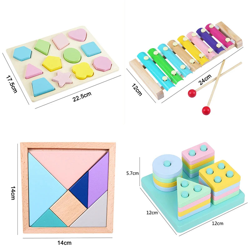Hot Kids Montessori Wooden Toys Macaron Blocks Learning Toy Baby Music Rattles Graphic Colorful Wooden Blocks Educational Toy