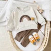 New Baby Casual Wear Sets Rainbow Patchwork Pullover with Top and Bottom for Boys and Girls Spring Autumn Infant Outfit