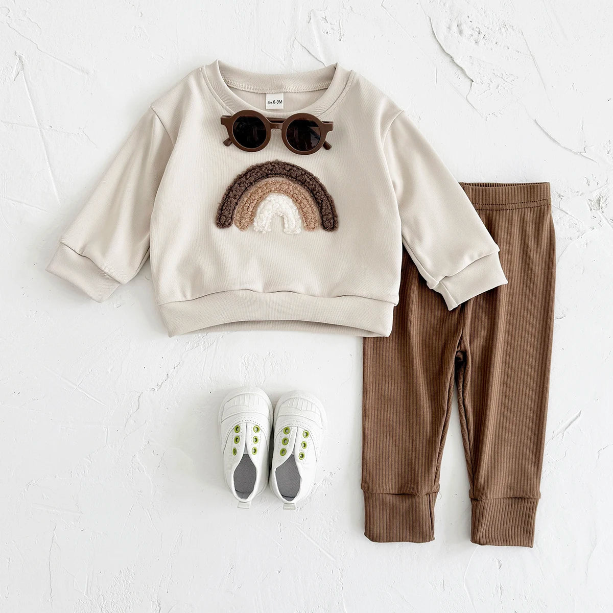 New Baby Casual Wear Sets Rainbow Patchwork Pullover with Top and Bottom for Boys and Girls Spring Autumn Infant Outfit