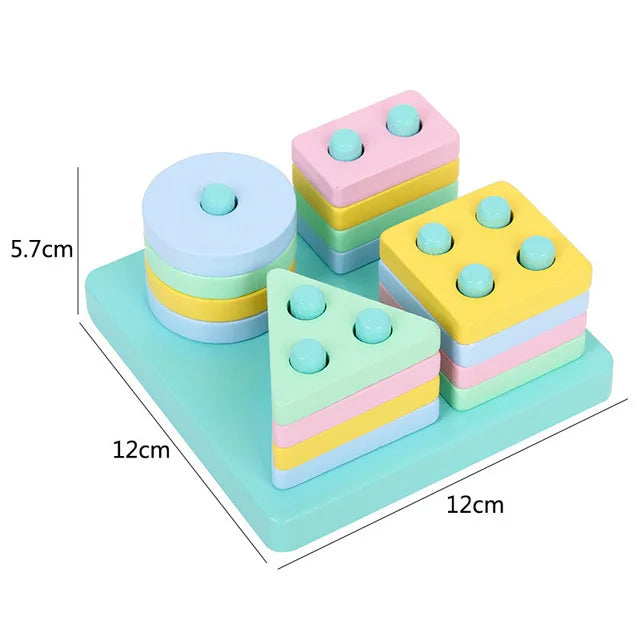 Hot Kids Montessori Wooden Toys Macaron Blocks Learning Toy Baby Music Rattles Graphic Colorful Wooden Blocks Educational Toy