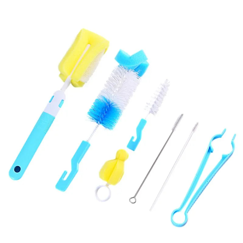 Baby Bottle Cleaning Brush Set Infant Nipple 360° Rotating Clean Sponge Spout Cup Pacifier Straw Brush Kit Bottle Clean Tool Set