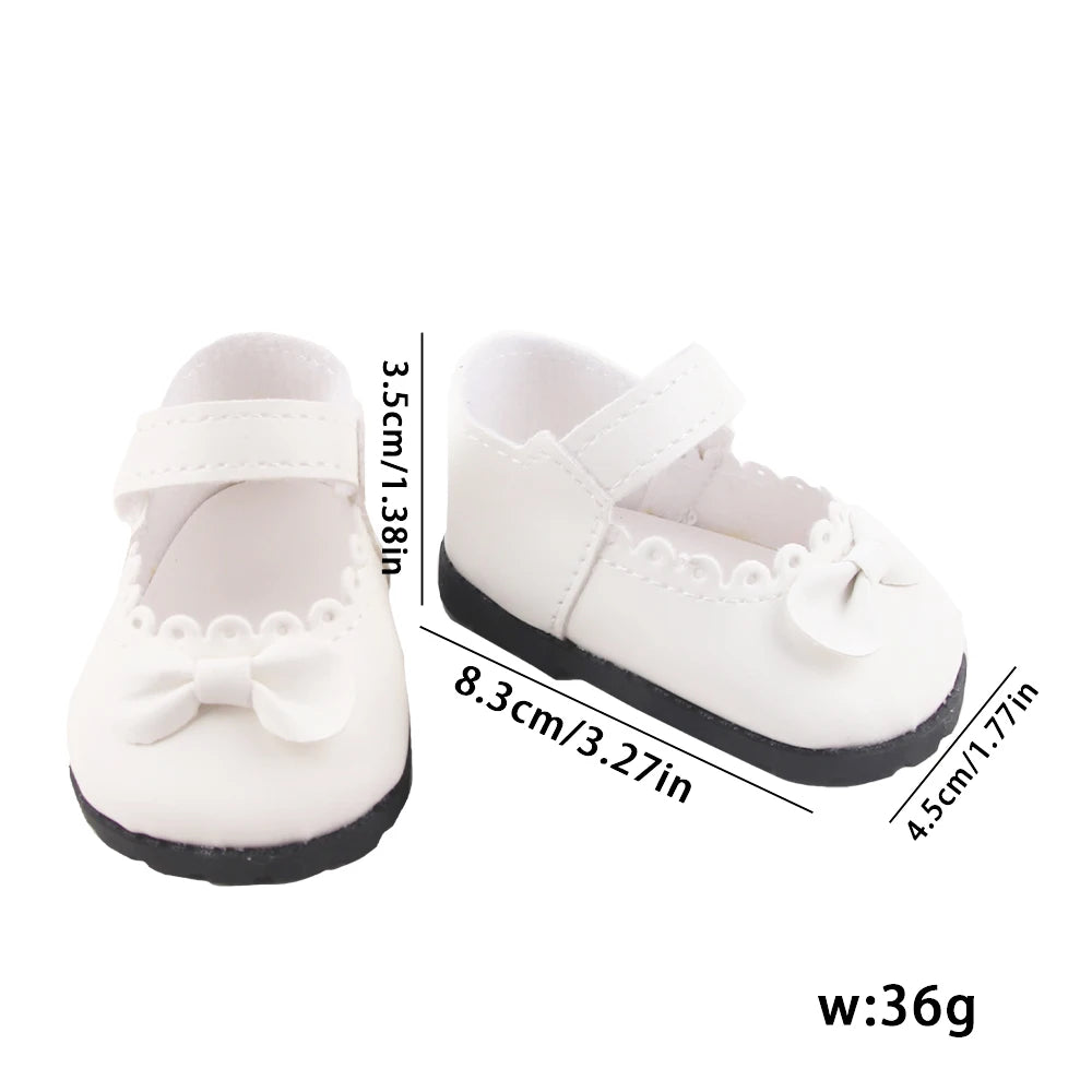 Cute 55cm Reborn Girl Doll Shoes 8cm PU Leather Bowknot Shoes For 22-Inch Baby New Born Girl Dolls Bear Cotton Toy Accessories