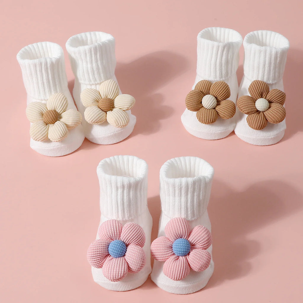 Baby Socks for Girl Anti-Slip Toddler Flower Mid Sock Anti-Slip First Walking Baby Socks 0-12M Knitted Cotton Elastic Tube Socks