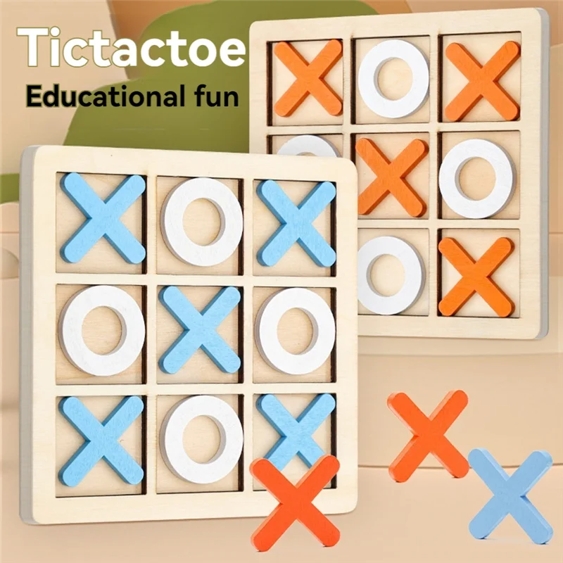RTSHE-Wooden Board Tic-Tac Toe Game XO Table Game Toy Classical Family Children Puzzle Game Educational Toys