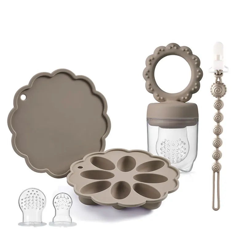 Silicone Baby Fruit Feeder & Mini Freezer Snack Tray & Pacifier Clip BPA-Free Silicone Teether Self-Feeding Extra Food Pouch