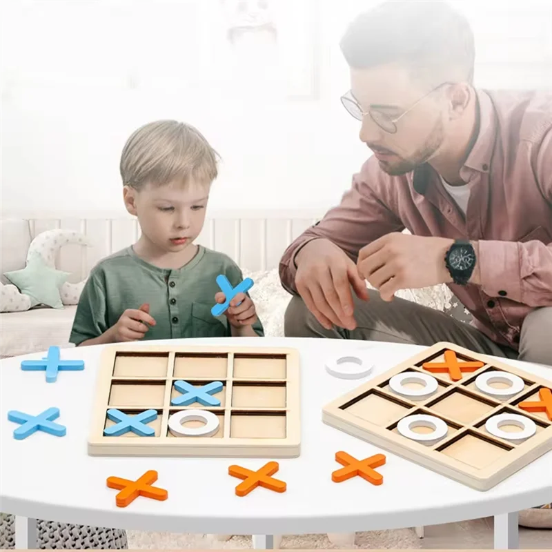 RTSHE-Wooden Board Tic-Tac Toe Game XO Table Game Toy Classical Family Children Puzzle Game Educational Toys