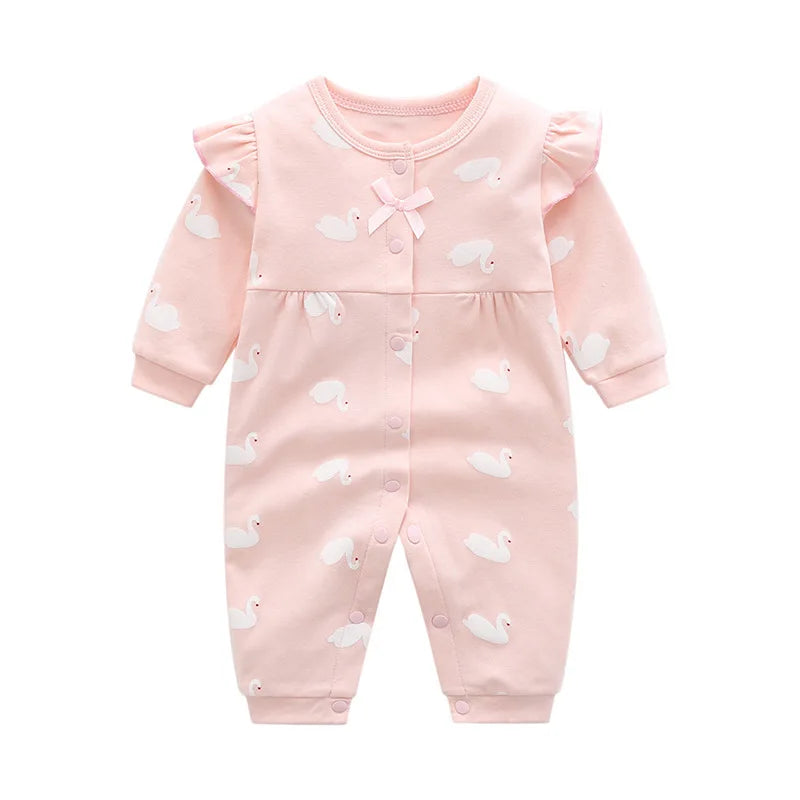 Autumn Baby Clothes 0 To 3 6 12 Months For Infant Newborn Girl Rompers pink Princess girls Jumpsuit with Foot Kids Bodysuit