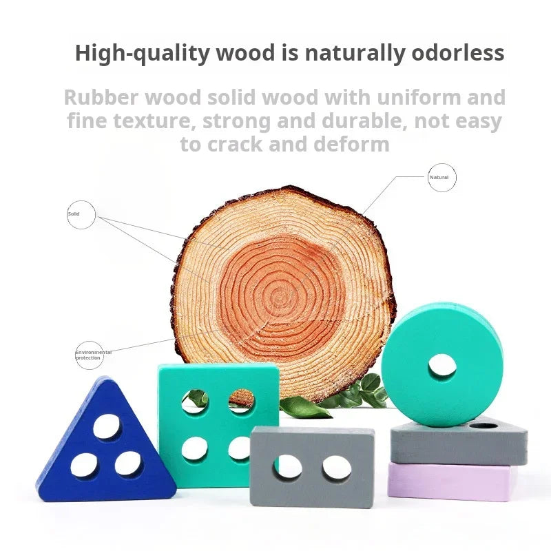 Mini Montessori Toy Wooden Building Blocks Educational Toys Macarone Color Color Shape Match Puzzle Toys For Boys Girls