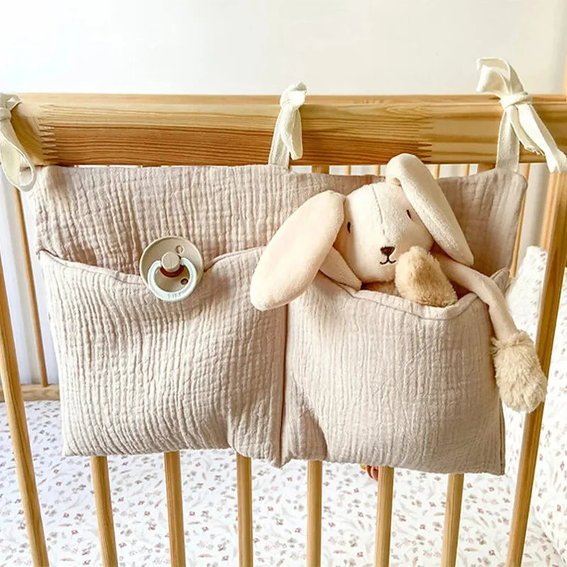 Baby Crib Storage Hanging Bag Cotton Double Pockets Bedside Hanging Pacifier Diaper Toys Organizer Bags Bedding Accessories Kits