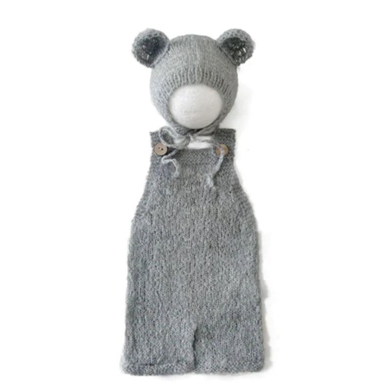 Newborn Photography Outfit Baby Photoshoot Props Infant Photo Prop Romper with Bear Hat New Born Boys Girls Hat Clothes Dropship