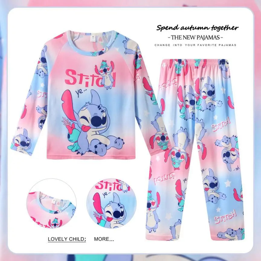 New Pajamas Boys Girls Pajamas Stitch Clothing Sets Kids Long Sleeve +Pant 2 Pieces Children Home Clothing Girl Nightgown Pjs