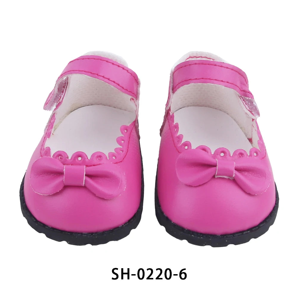 Cute 55cm Reborn Girl Doll Shoes 8cm PU Leather Bowknot Shoes For 22-Inch Baby New Born Girl Dolls Bear Cotton Toy Accessories