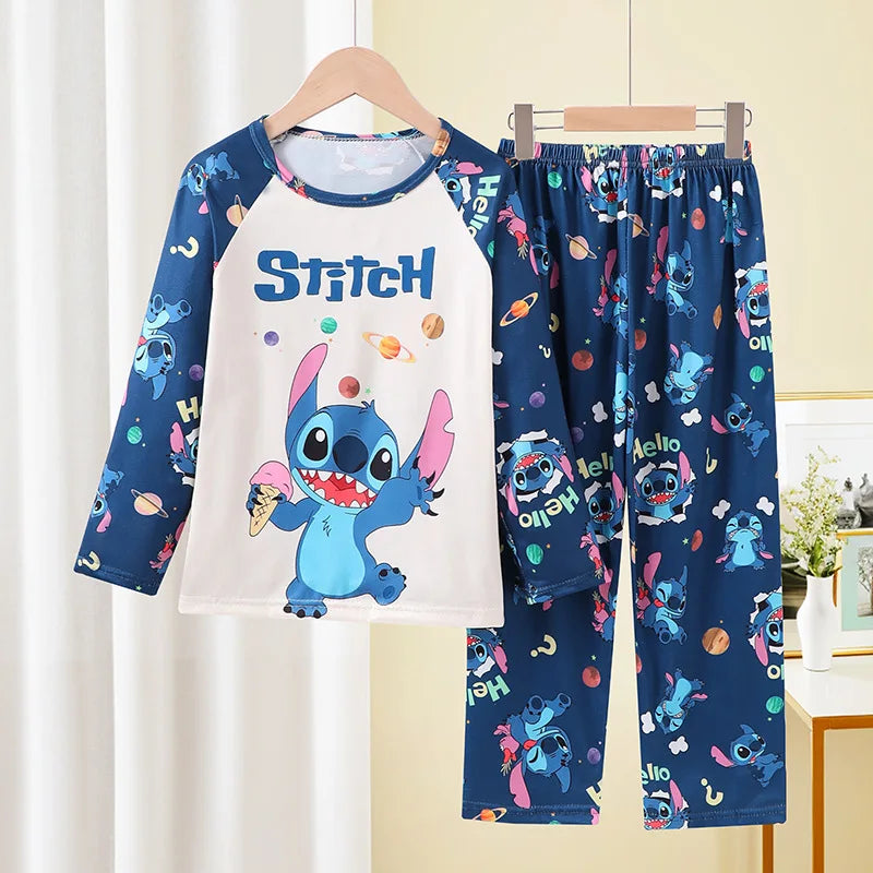 New Pajamas Boys Girls Pajamas Stitch Clothing Sets Kids Long Sleeve +Pant 2 Pieces Children Home Clothing Girl Nightgown Pjs