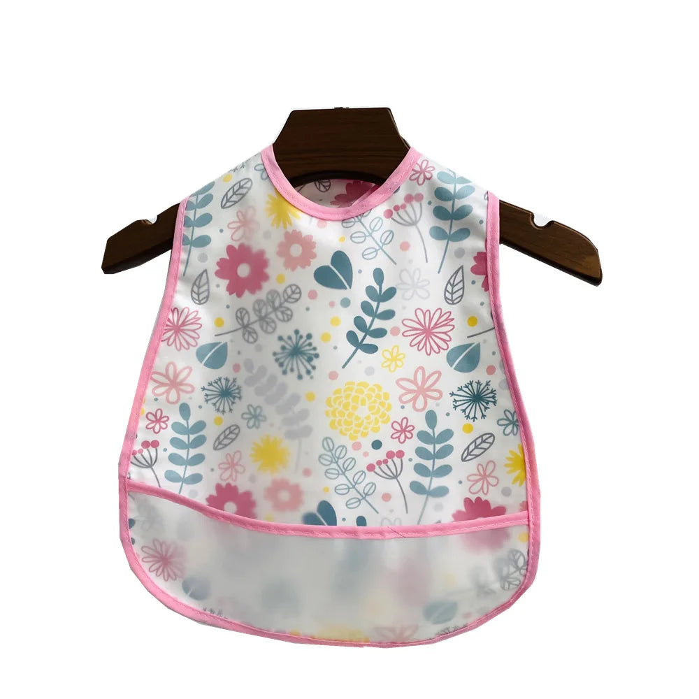 Baby Cartoon Pattern EVA Waterproof Feeding Bibs with Pocket Adjustable Cute for Children Apron Kids Boy Girls Burp Cloths Stuff
