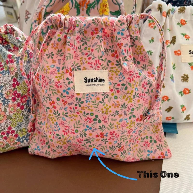Printed Flower Bebe Diaper Storage Portable Baby Organizer Baby Diaper Bag Mommy HandBag Drawstring Stroller Wet Dry Nappy Bags