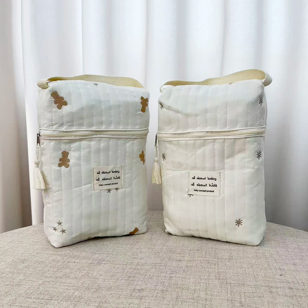 Portable Stroller Nappy Bag Quilted Baby Diaper Caddy Organizer Embroidered Mommy Bags Babies Accessories Changing Bag Storage