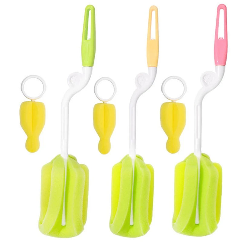 Baby Bottle Cleaning Brush Set Infant Nipple 360° Rotating Clean Sponge Spout Cup Pacifier Straw Brush Kit Bottle Clean Tool Set