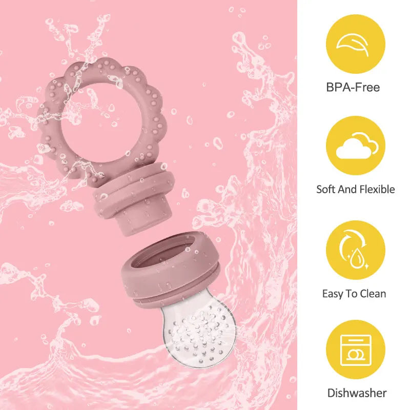 Silicone Baby Fruit Feeder & Mini Freezer Snack Tray & Pacifier Clip BPA-Free Silicone Teether Self-Feeding Extra Food Pouch