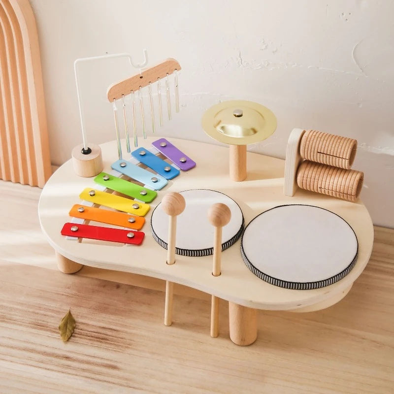 Wooden Musical Instruments Toys for Kids Xylophone Drum Aeolian Bells Percussion Baby Montessori Educational Toys Birthday Gifts
