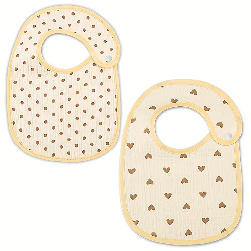 2pcs Newborn Baby Cotton Gauze Bibs Waterproof Infant Boys Girls Burp Cloths Printing Scarf Toddler Saliva Towel Feeding Stuff