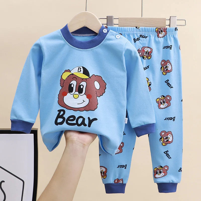 Autumn Kids Cartoon Pajama Sets Spring Girls Boys Print Sleepwear Suits Baby Long Sleeve T-Shirt+Pants 2Pcs Outfits Clothes 0-8Y