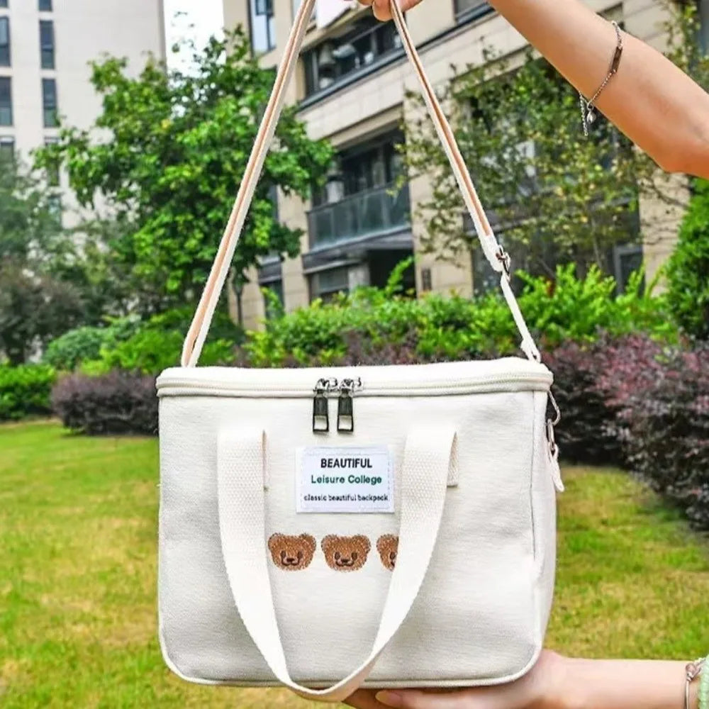 Fashion Canvas Mummy Bag Cartoon Bear Baby Diaper Organizer Multifunctional Baby Care Storage Single Shoulder Bag Mother Kids