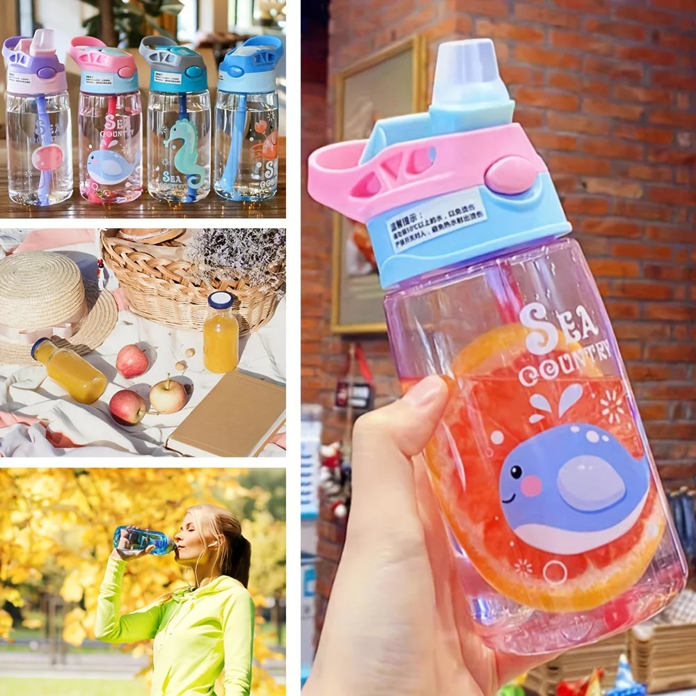 480ML Kids Water Sippy Cup Creative Cartoon Baby Feeding Cup with Straws Leakproof Water Bottle Outdoor Portable Children's Cups