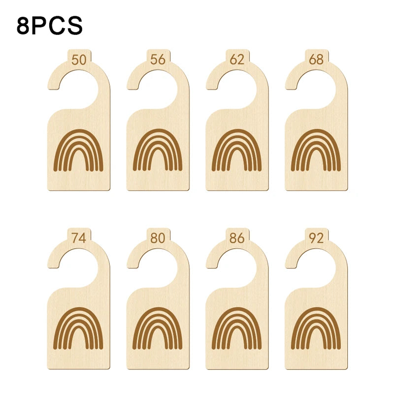 8Pcs Baby Clothes Size Hanger Organizer Wooden Portable Hanger Baby Closet Dividers for Room Daily Use Wardrobe Birthday Closet