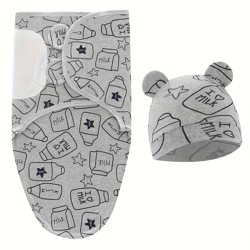 1PC Baby Swaddle Set with Hat, Soft Gray, Star, Cloud & Moon Patterns for Boys and Girls, Holiday Gift