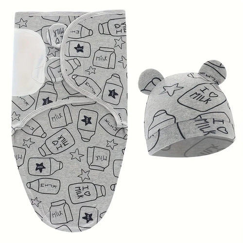 1PC Baby Swaddle Set with Hat, Soft Gray, Star, Cloud & Moon Patterns for Boys and Girls, Holiday Gift