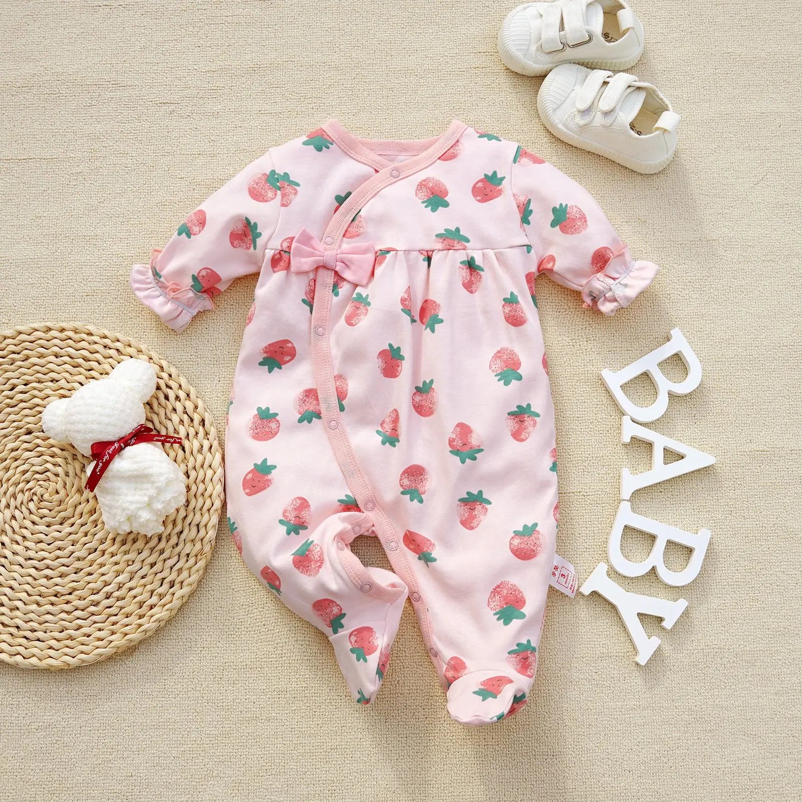 Autumn Baby Clothes 0 To 3 6 12 Months For Infant Newborn Girl Rompers pink Princess girls Jumpsuit with Foot Kids Bodysuit