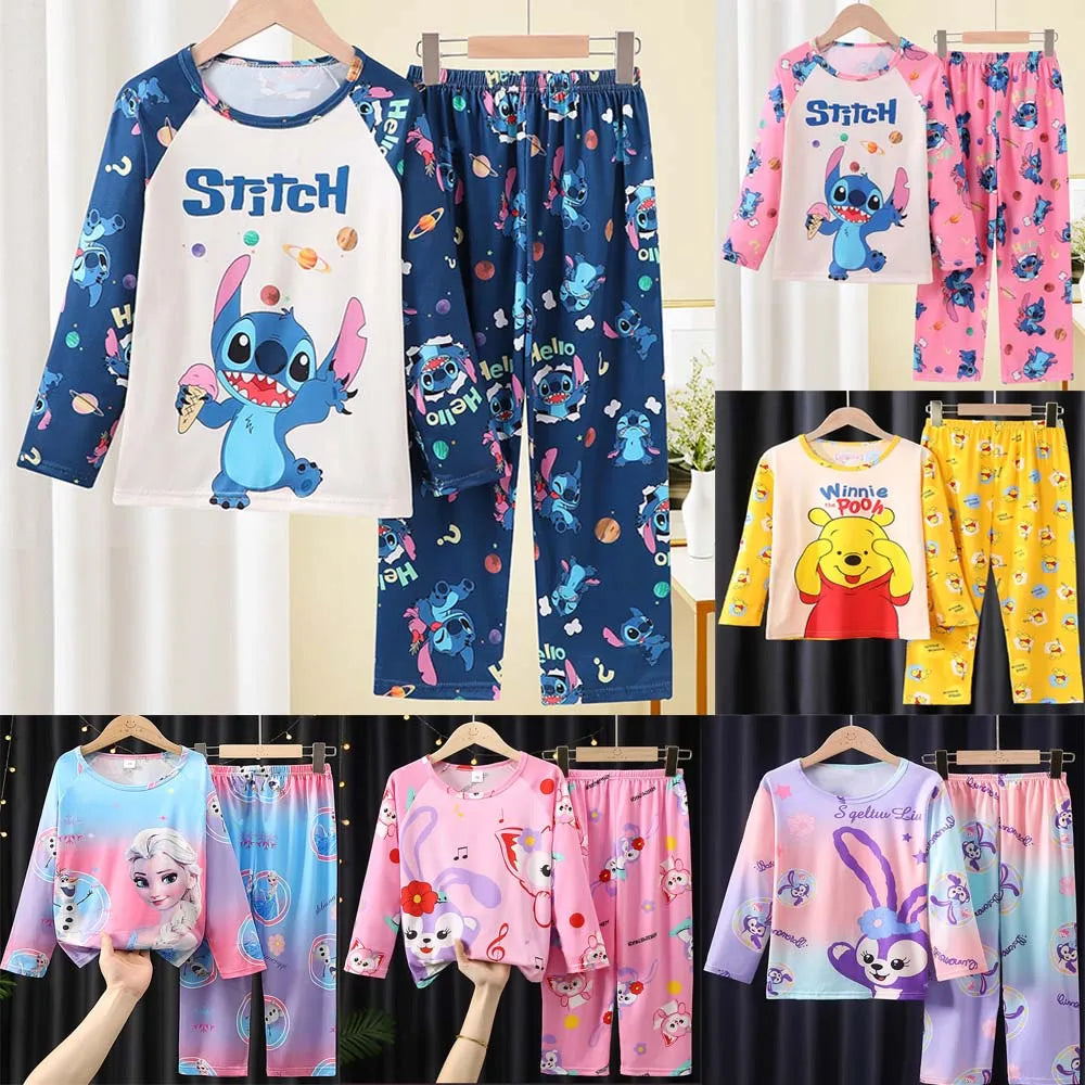 New Pajamas Boys Girls Pajamas Stitch Clothing Sets Kids Long Sleeve +Pant 2 Pieces Children Home Clothing Girl Nightgown Pjs