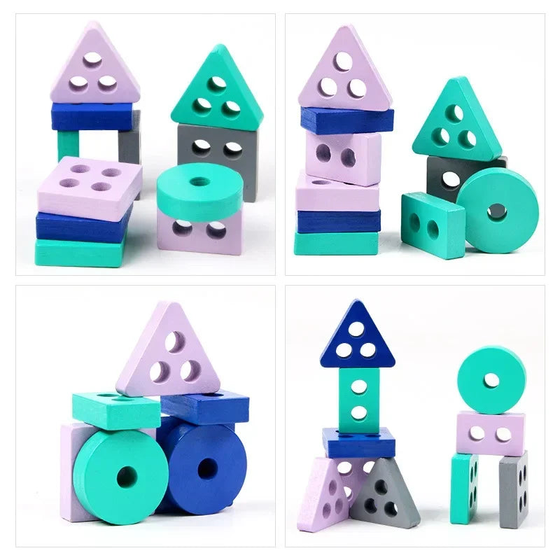 Mini Montessori Toy Wooden Building Blocks Educational Toys Macarone Color Color Shape Match Puzzle Toys For Boys Girls