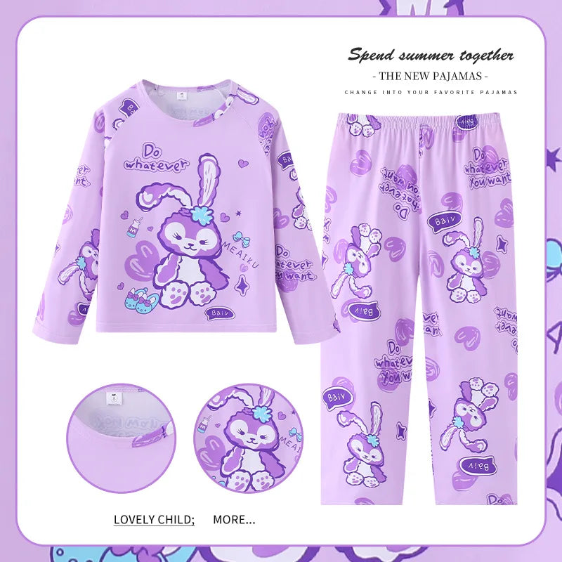 New Pajamas Boys Girls Pajamas Stitch Clothing Sets Kids Long Sleeve +Pant 2 Pieces Children Home Clothing Girl Nightgown Pjs