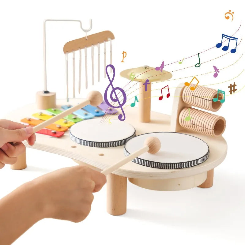Wooden Musical Instruments Toys for Kids Xylophone Drum Aeolian Bells Percussion Baby Montessori Educational Toys Birthday Gifts