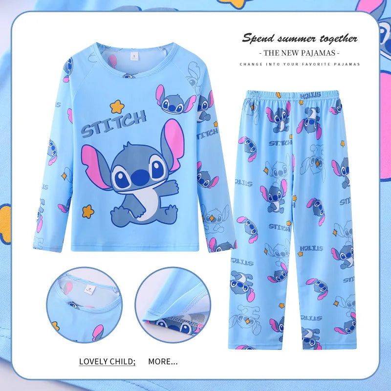 New Pajamas Boys Girls Pajamas Stitch Clothing Sets Kids Long Sleeve +Pant 2 Pieces Children Home Clothing Girl Nightgown Pjs