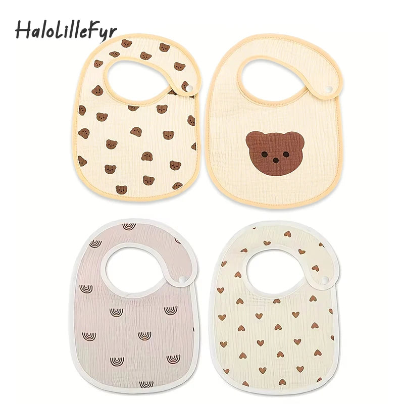 2pcs Newborn Baby Cotton Gauze Bibs Waterproof Infant Boys Girls Burp Cloths Printing Scarf Toddler Saliva Towel Feeding Stuff