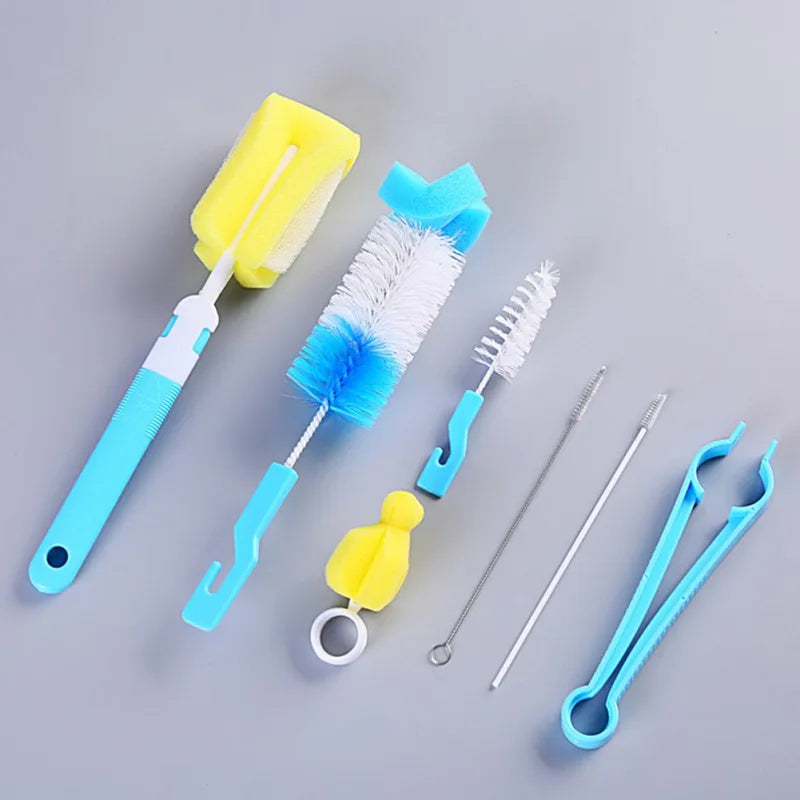Baby Bottle Cleaning Brush Set Infant Nipple 360° Rotating Clean Sponge Spout Cup Pacifier Straw Brush Kit Bottle Clean Tool Set