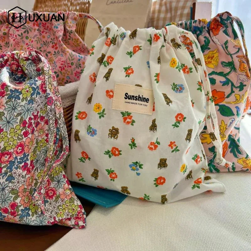 Printed Flower Bebe Diaper Storage Portable Baby Organizer Baby Diaper Bag Mommy HandBag Drawstring Stroller Wet Dry Nappy Bags