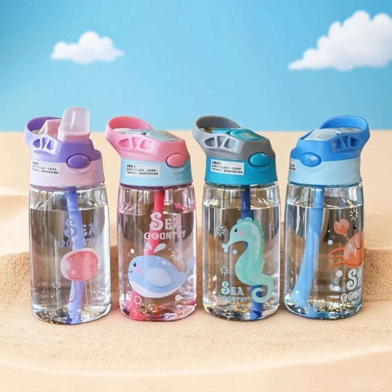 480ML Kids Water Sippy Cup Creative Cartoon Baby Feeding Cup with Straws Leakproof Water Bottle Outdoor Portable Children's Cups